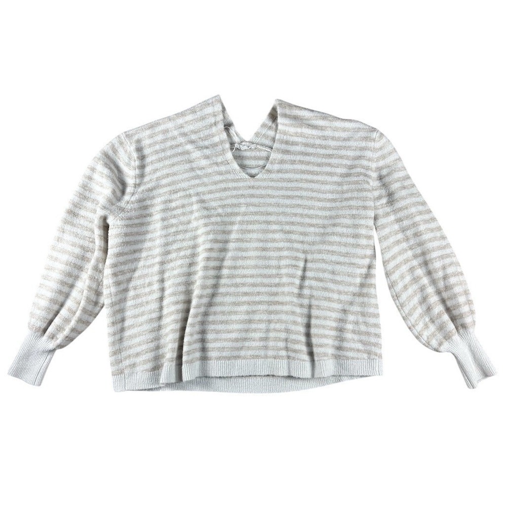 a loves a Sweater Womensâ Size L Beige Striped V-Neck Pullover Balloon